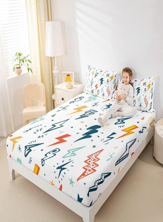 Homewish Cartoon Flashing Lightning Fitted Sheet Twin Size Videos Games Bedding Set 2Pcs for Kids Boys Girls Teens Bedroom Decor Colorful Lightning Bed Sheet Modern Fashion Deep Pocket Sheet,1 Pillowcase - Image 2